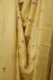 Yellow Machine Embroidered Tussar Silk Saree - SRYMETSS1545