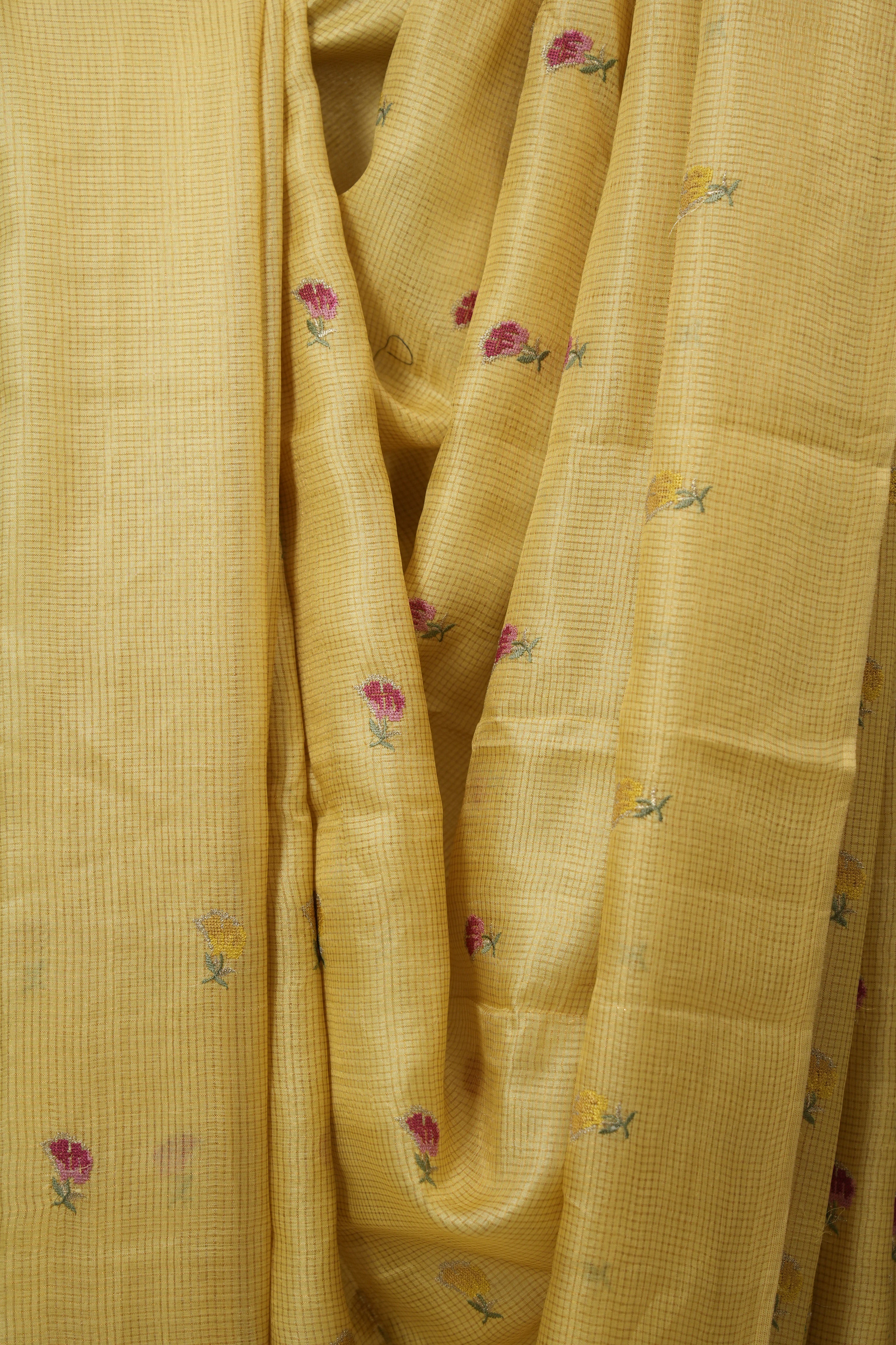 Yellow Machine Embroidered Tussar Silk Saree - SRYMETSS1545