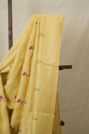 Yellow Machine Embroidered Tussar Silk Saree - SRYMETSS1545