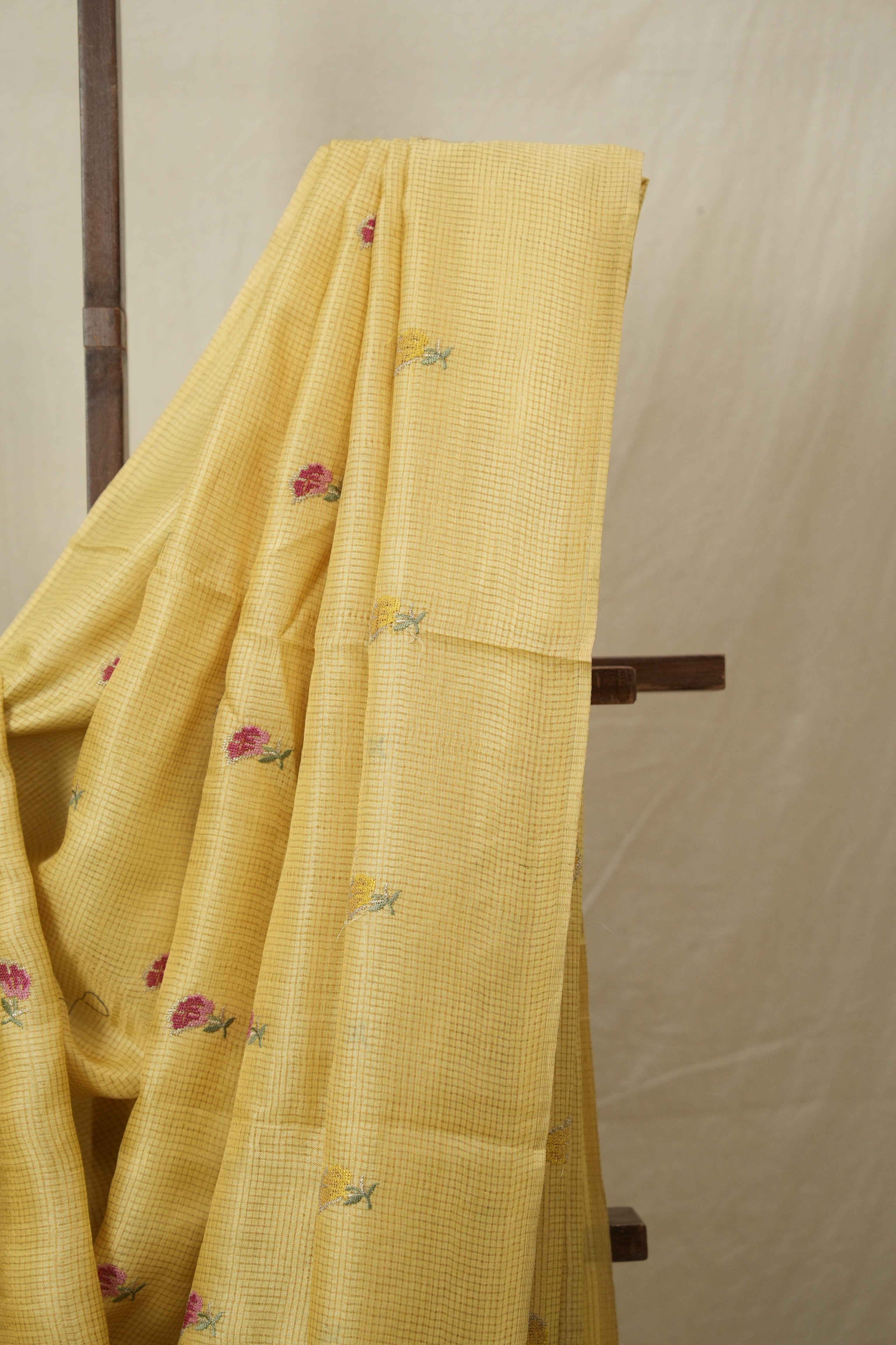 Yellow Machine Embroidered Tussar Silk Saree - SRYMETSS1545
