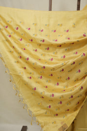 Yellow Machine Embroidered Tussar Silk Saree - SRYMETSS1545