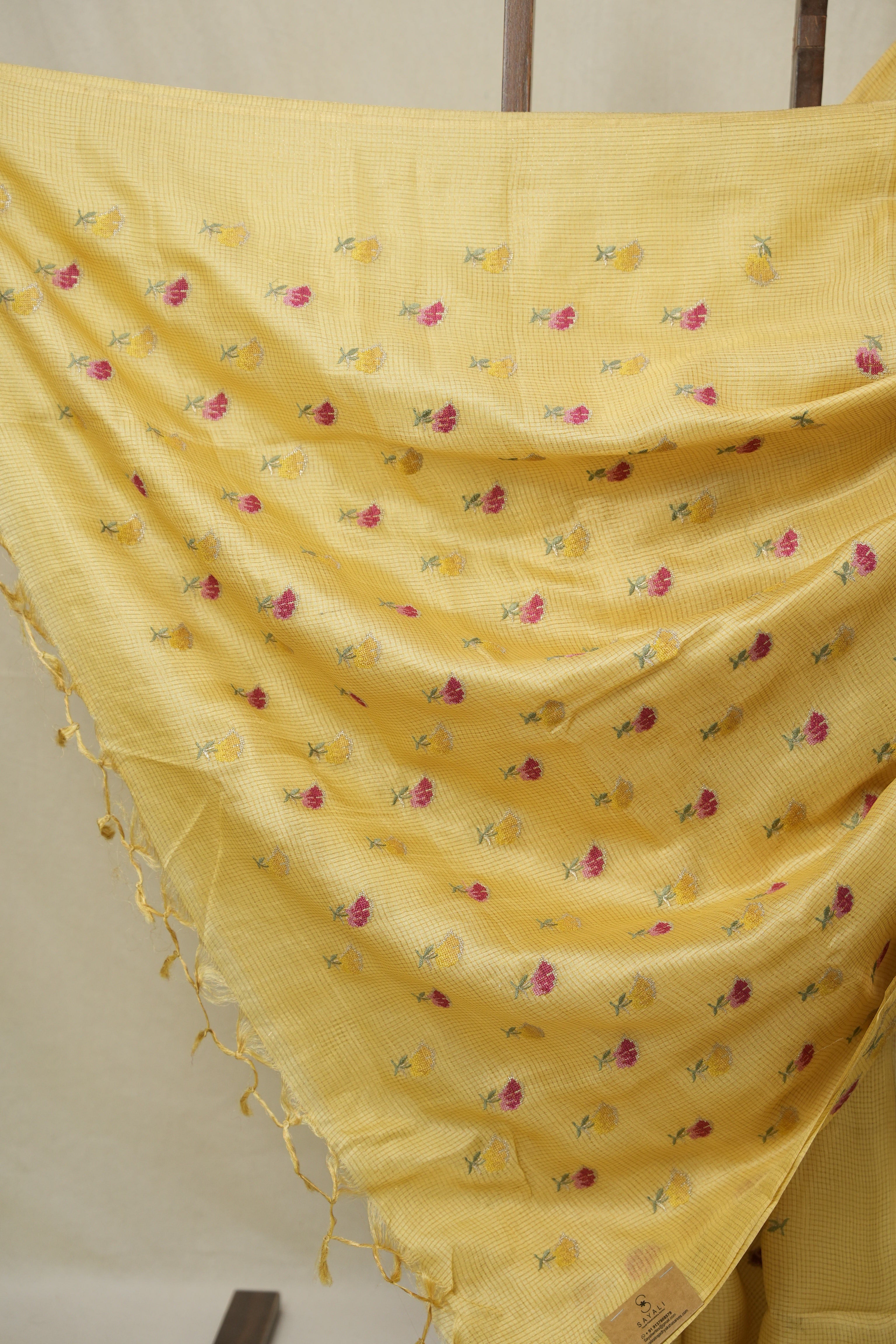 Yellow Machine Embroidered Tussar Silk Saree - SRYMETSS1545