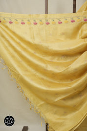 Yellow Machine Embroidered Tussar Silk Saree - SRYMETSS1545