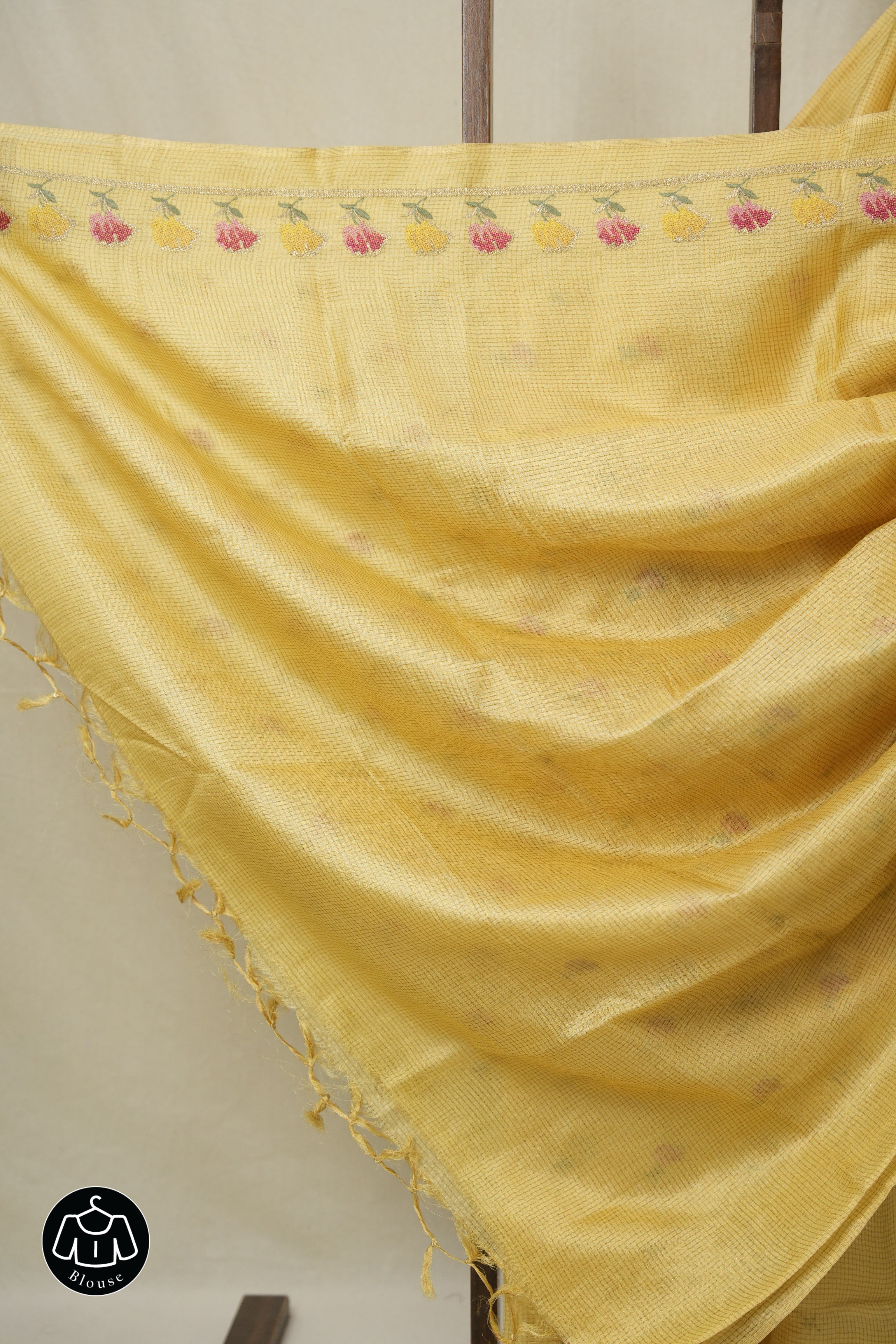 Yellow Machine Embroidered Tussar Silk Saree - SRYMETSS1545
