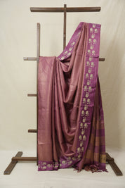 Onion Pink Machine Embroidered Tussar Silk Saree - SROPMETSS1551