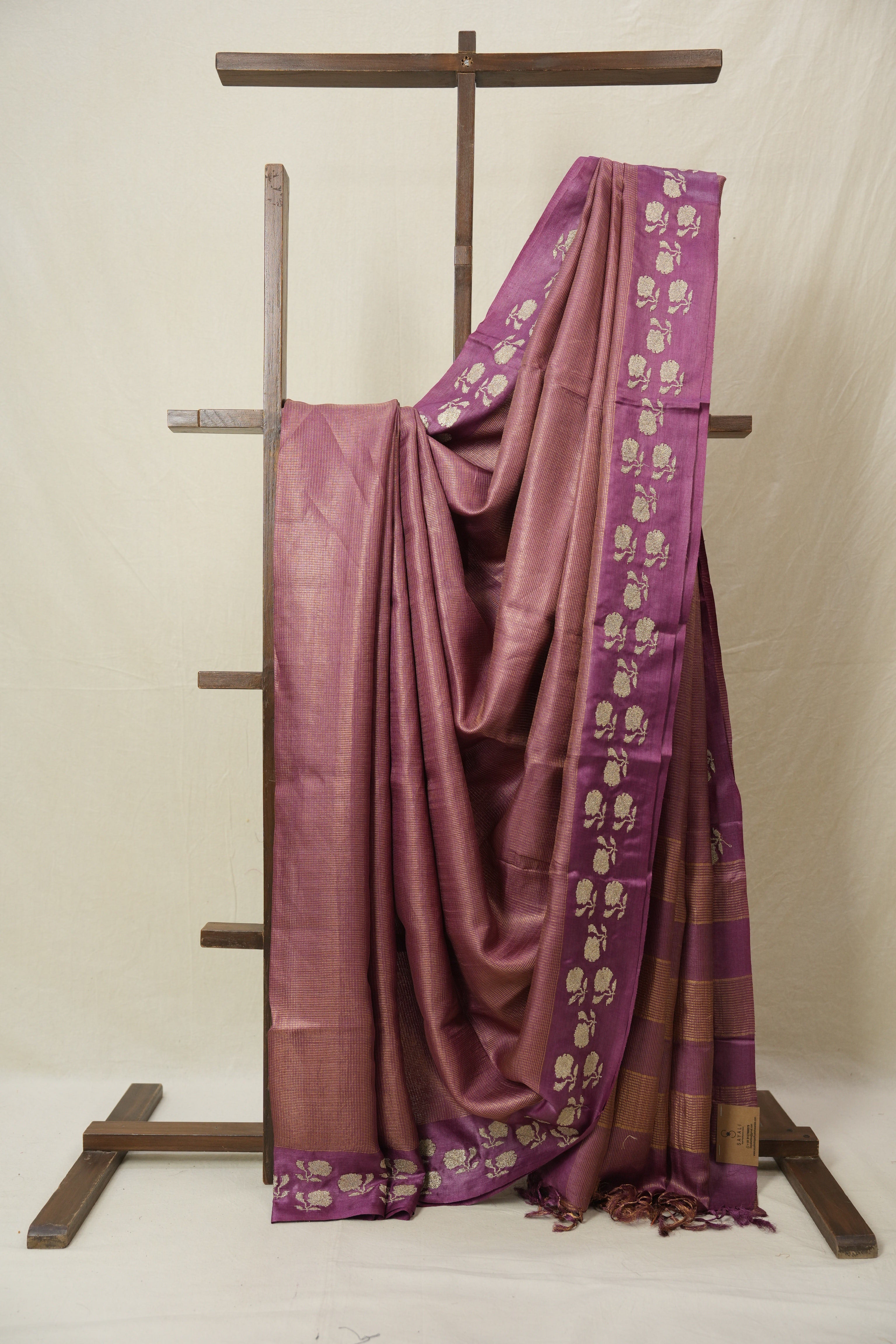 Onion Pink Machine Embroidered Tussar Silk Saree - SROPMETSS1551