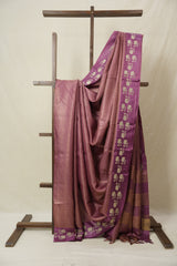 Onion Pink Machine Embroidered Tussar Silk Saree - SROPMETSS1551