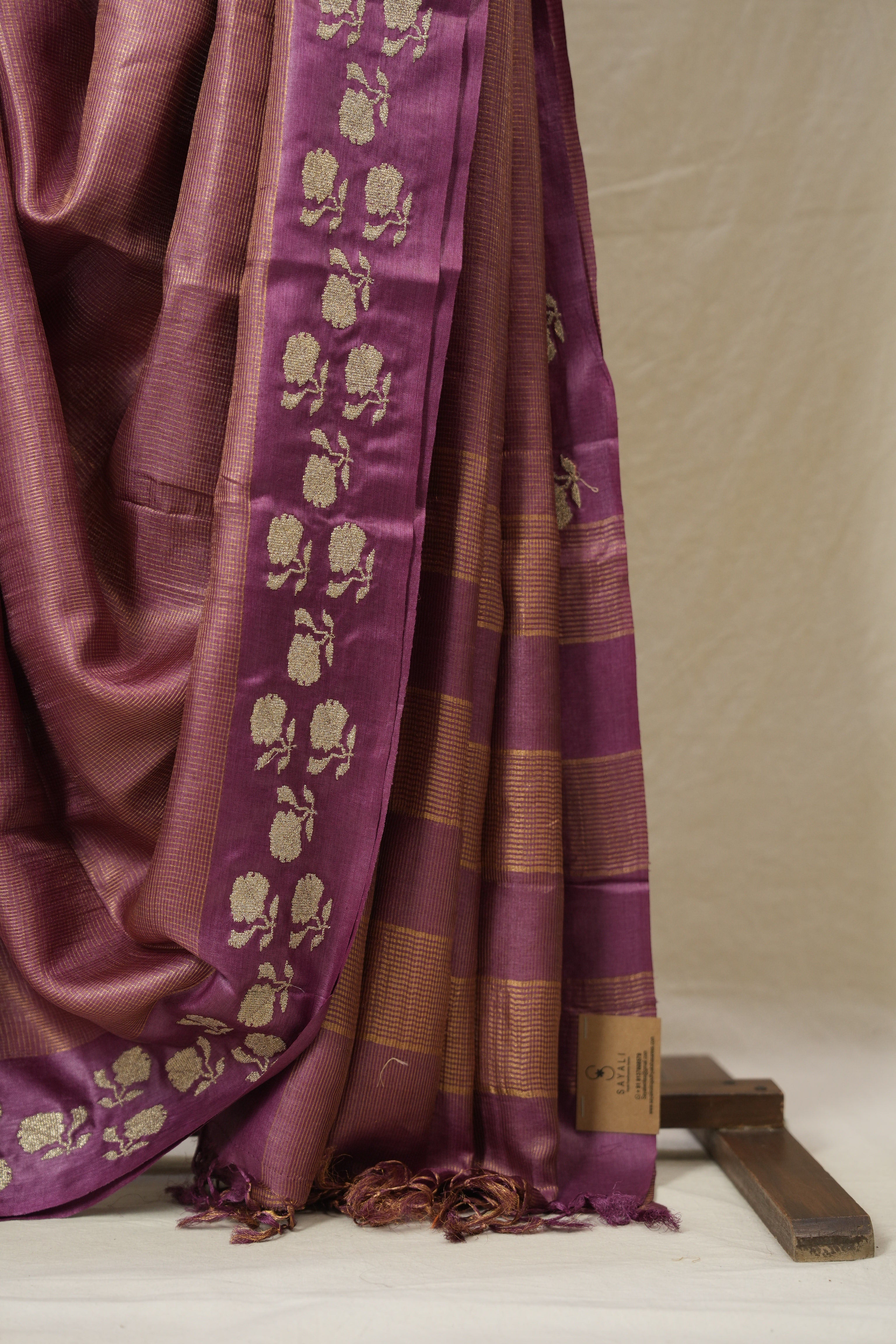 Onion Pink Machine Embroidered Tussar Silk Saree - SROPMETSS1551