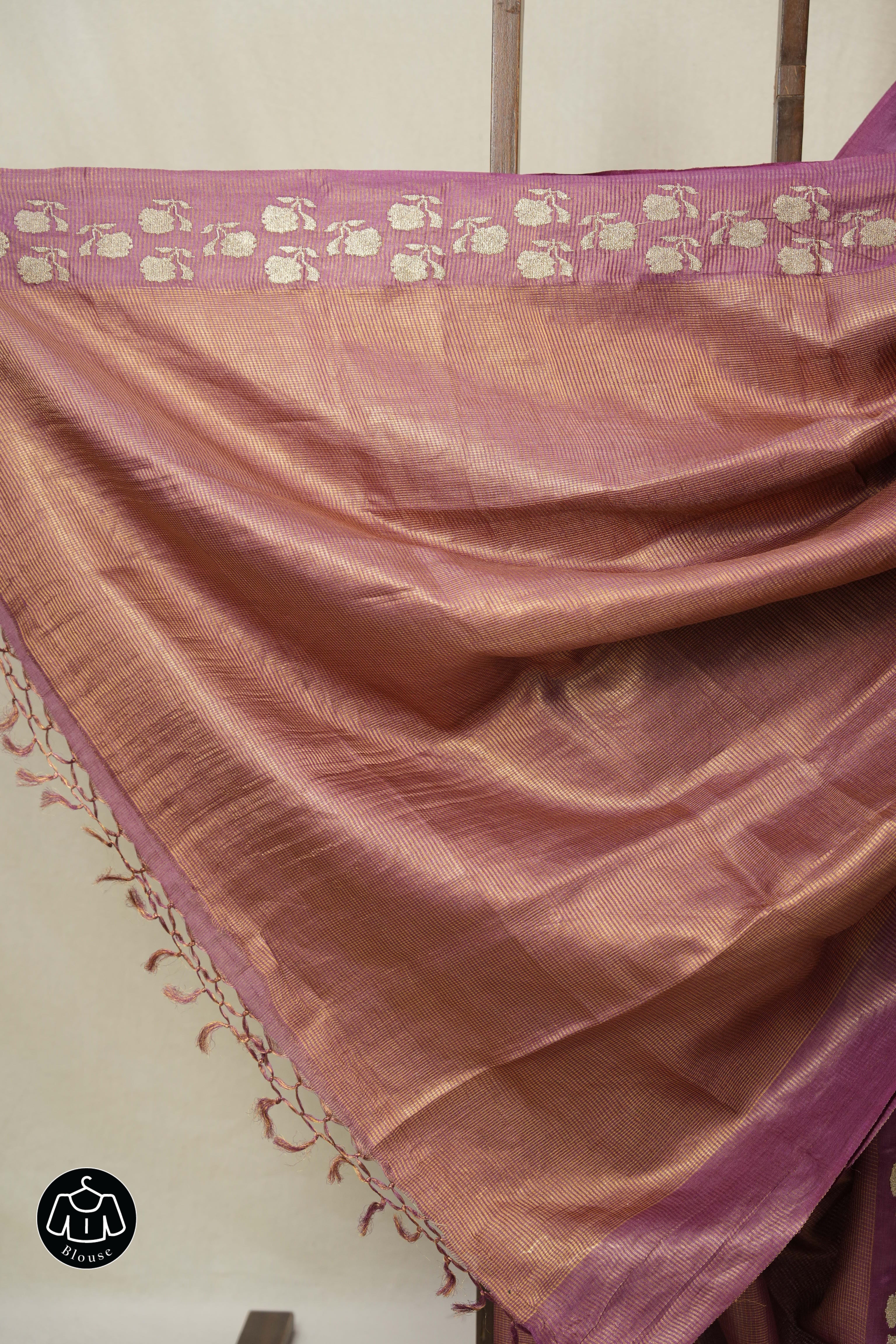 Onion Pink Machine Embroidered Tussar Silk Saree - SROPMETSS1551