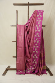 Pink Machine Embroidered Tussar Silk Saree - SRPMETSS1544