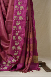 Pink Machine Embroidered Tussar Silk Saree - SRPMETSS1544