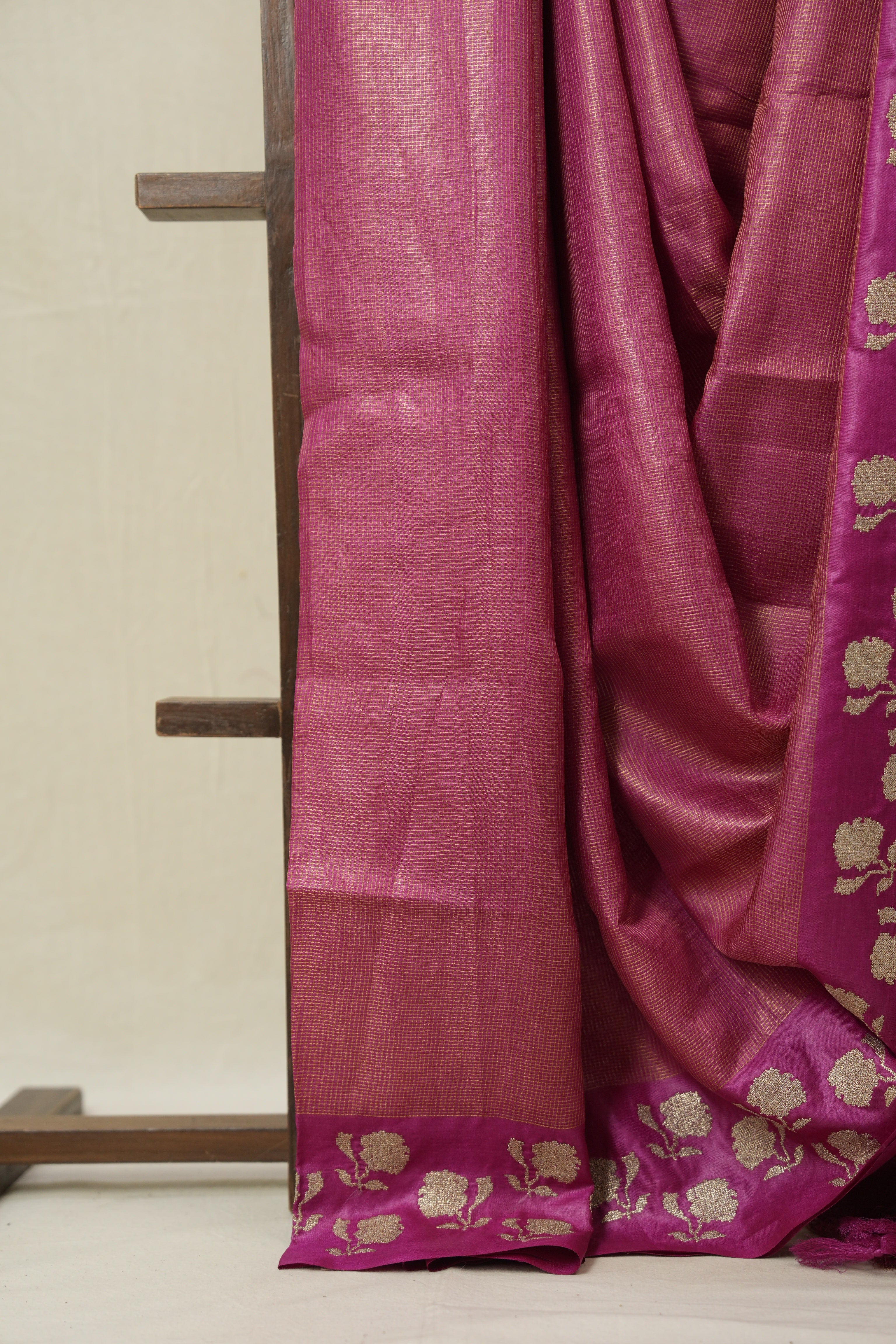 Pink Machine Embroidered Tussar Silk Saree - SRPMETSS1544