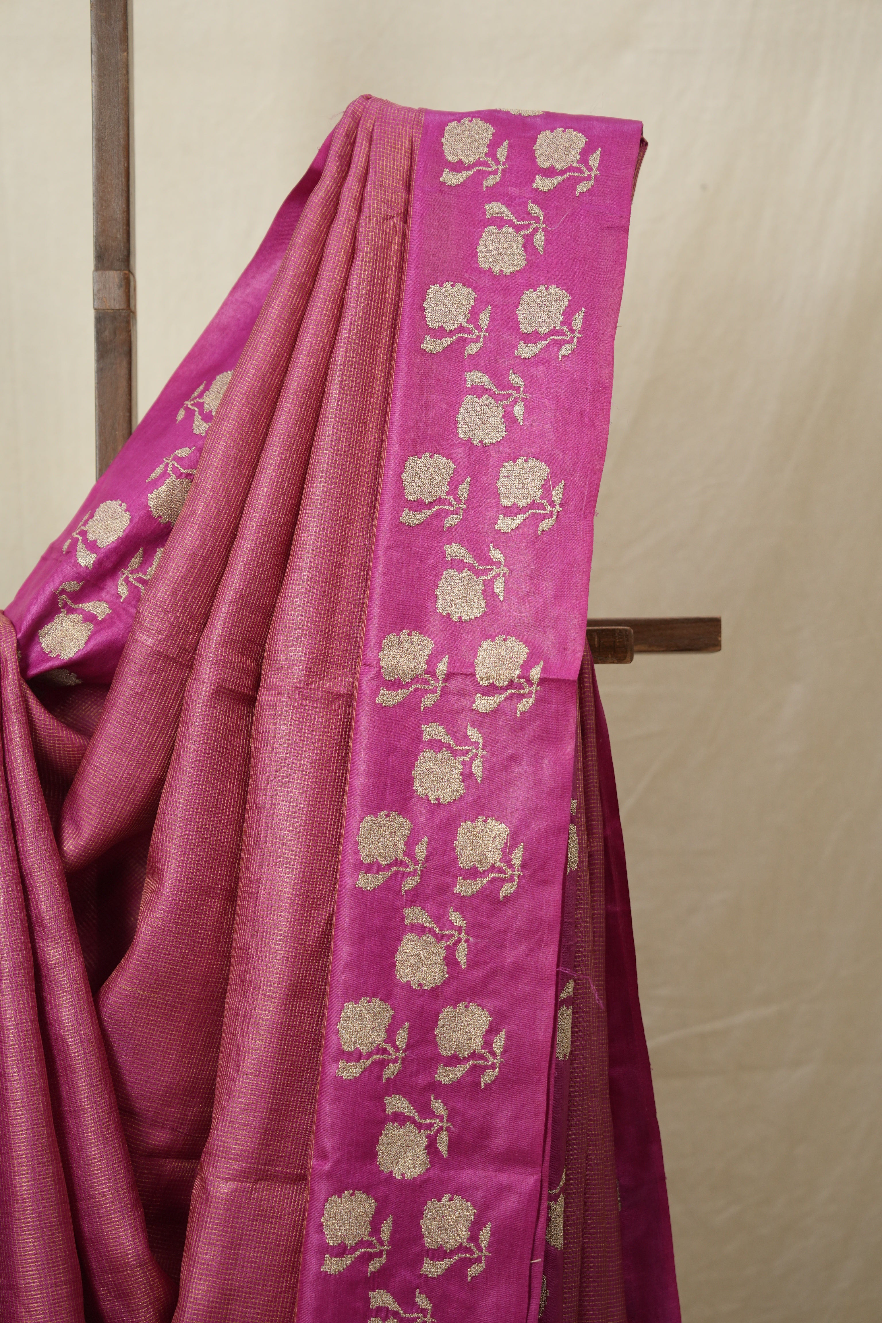 Pink Machine Embroidered Tussar Silk Saree - SRPMETSS1544