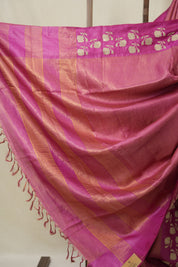 Pink Machine Embroidered Tussar Silk Saree - SRPMETSS1544