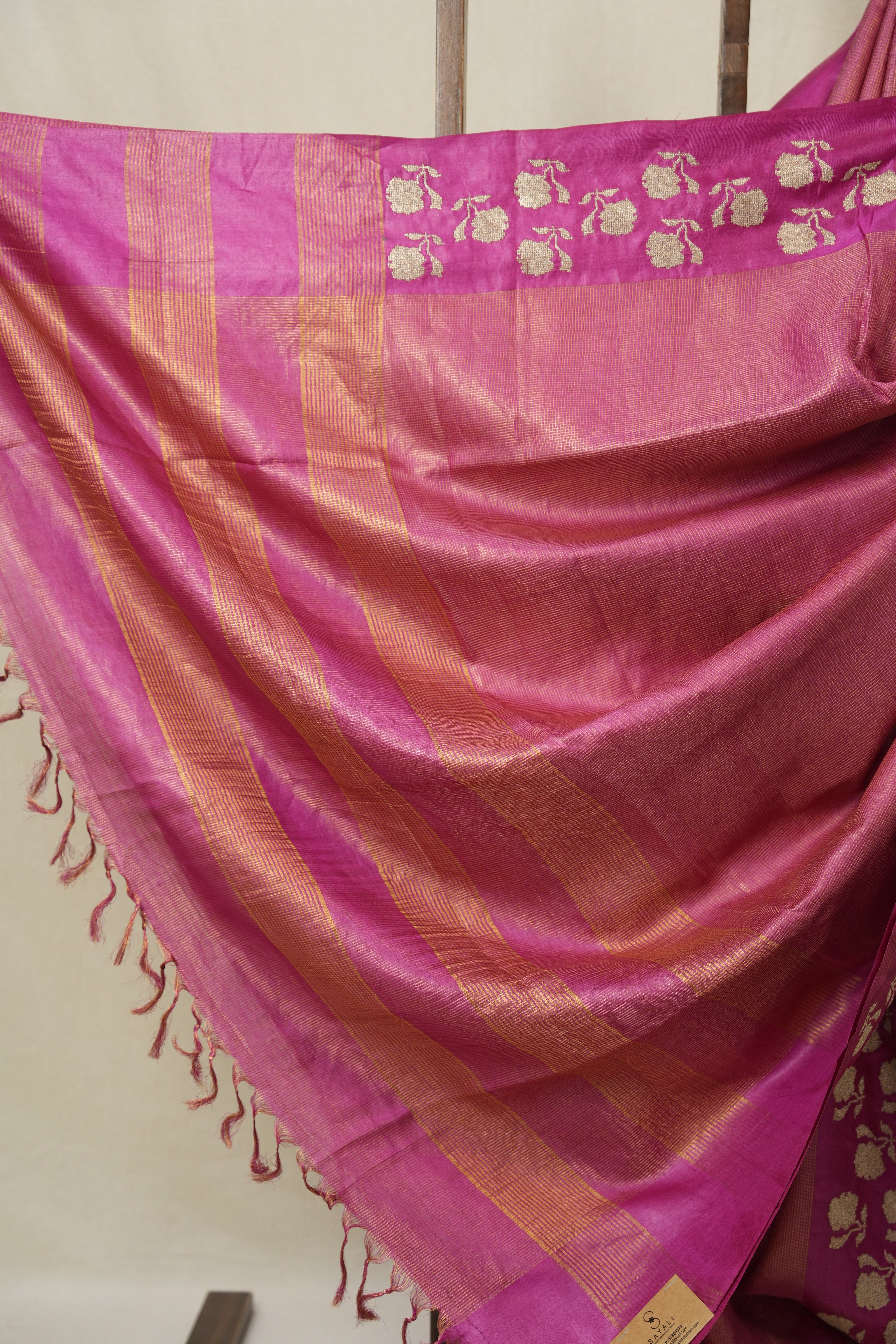 Pink Machine Embroidered Tussar Silk Saree - SRPMETSS1544