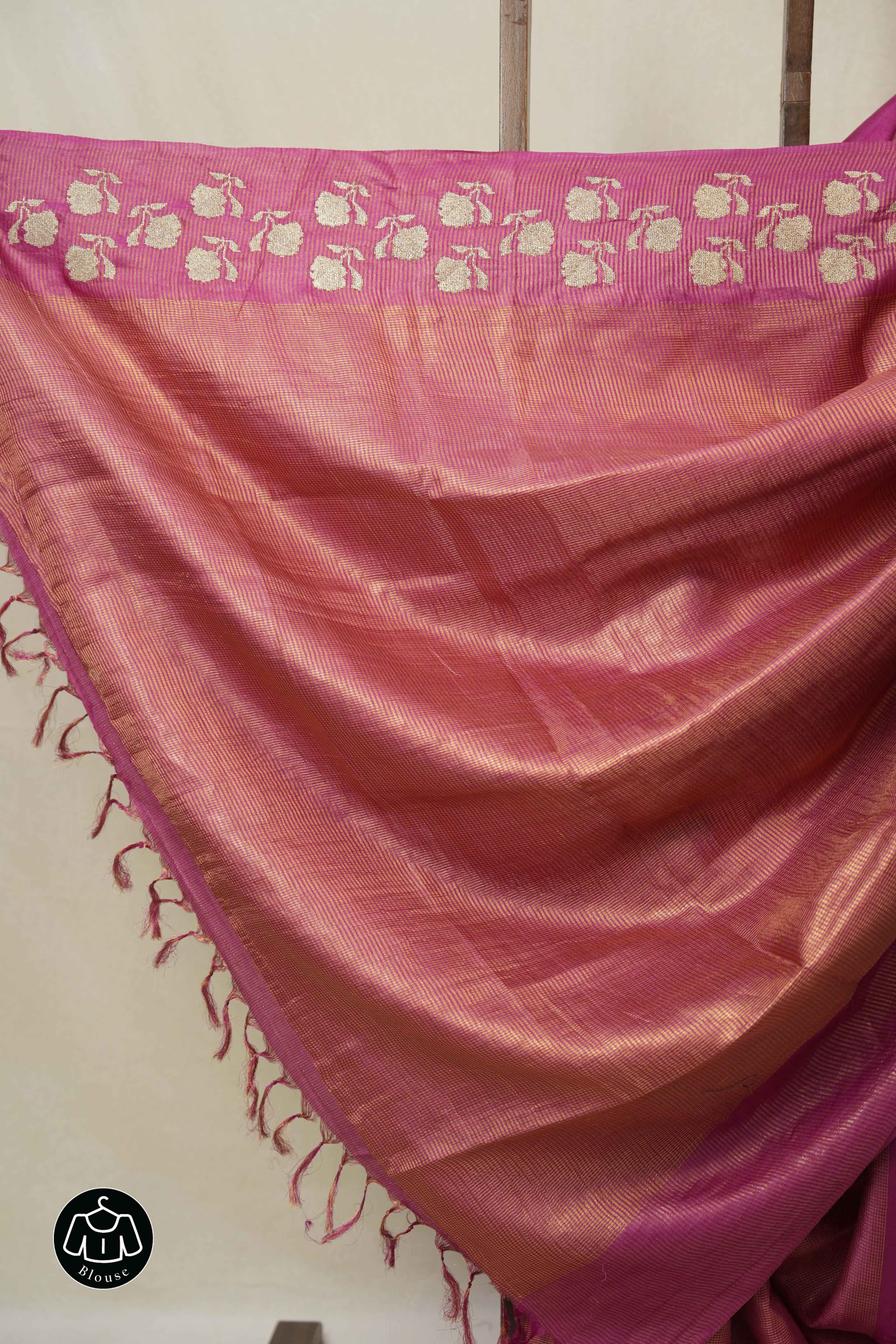 Pink Machine Embroidered Tussar Silk Saree - SRPMETSS1544