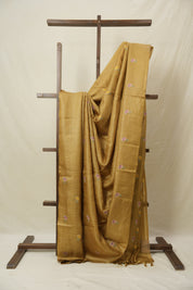 Mustard Gold Machine Embroidered Tussar Silk Saree - SRMGMETSS1543