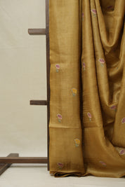 Mustard Gold Machine Embroidered Tussar Silk Saree - SRMGMETSS1543