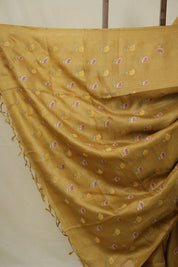 Mustard Gold Machine Embroidered Tussar Silk Saree - SRMGMETSS1543