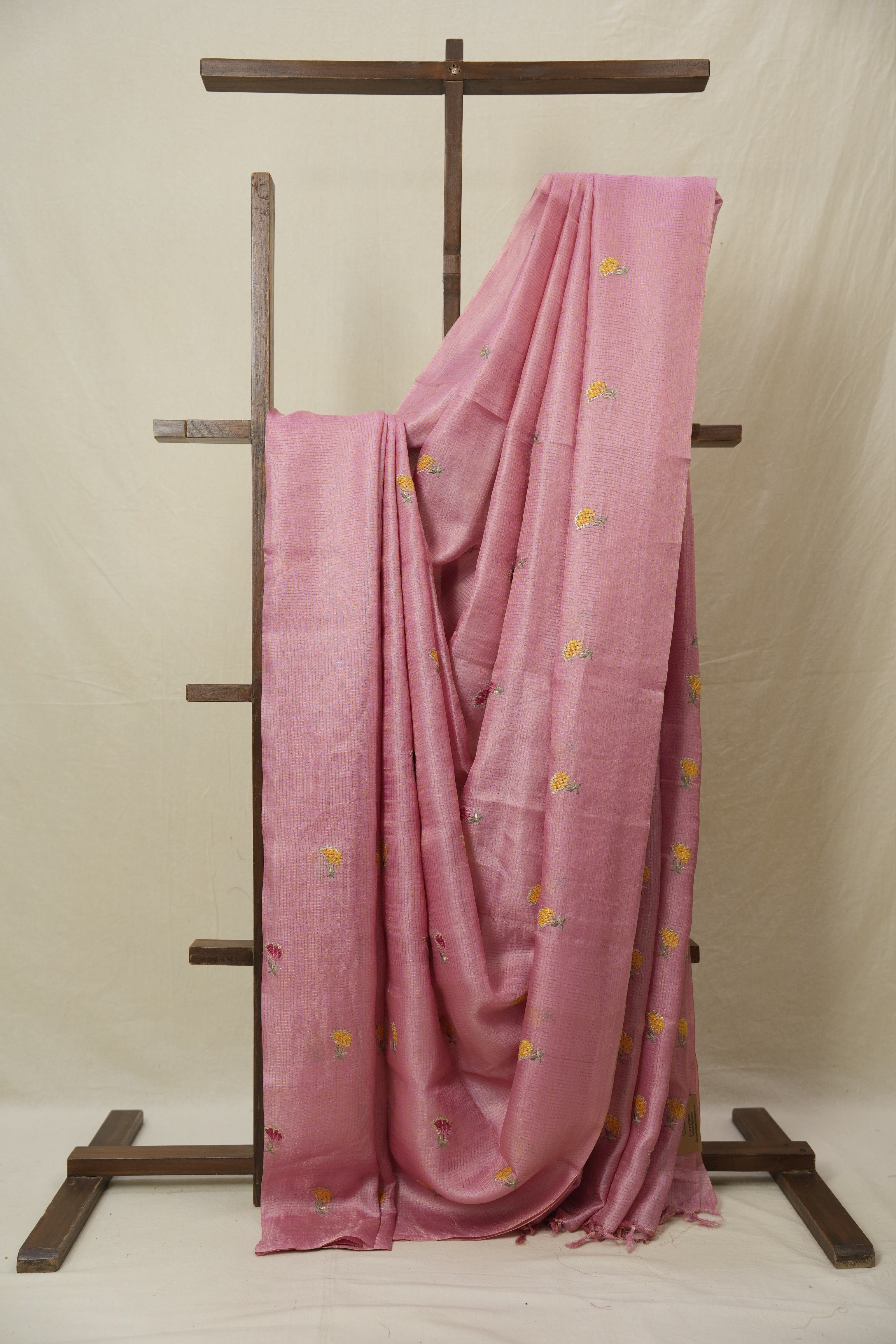 Pink Machine Embroidered Tussar Silk Saree - SRPMETSS1542