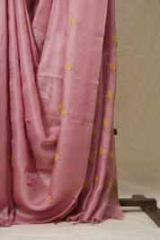 Pink Machine Embroidered Tussar Silk Saree - SRPMETSS1542
