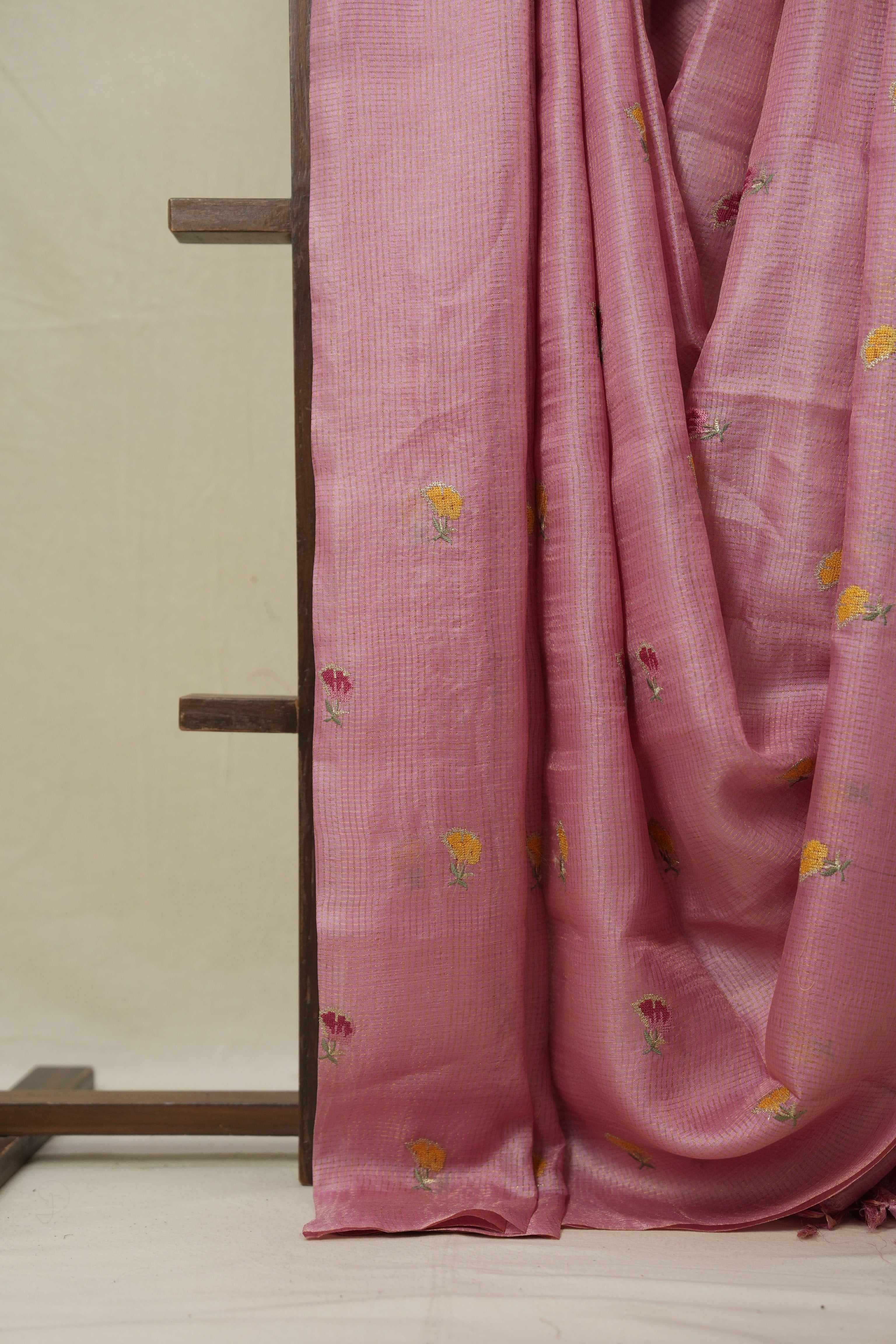 Pink Machine Embroidered Tussar Silk Saree - SRPMETSS1542