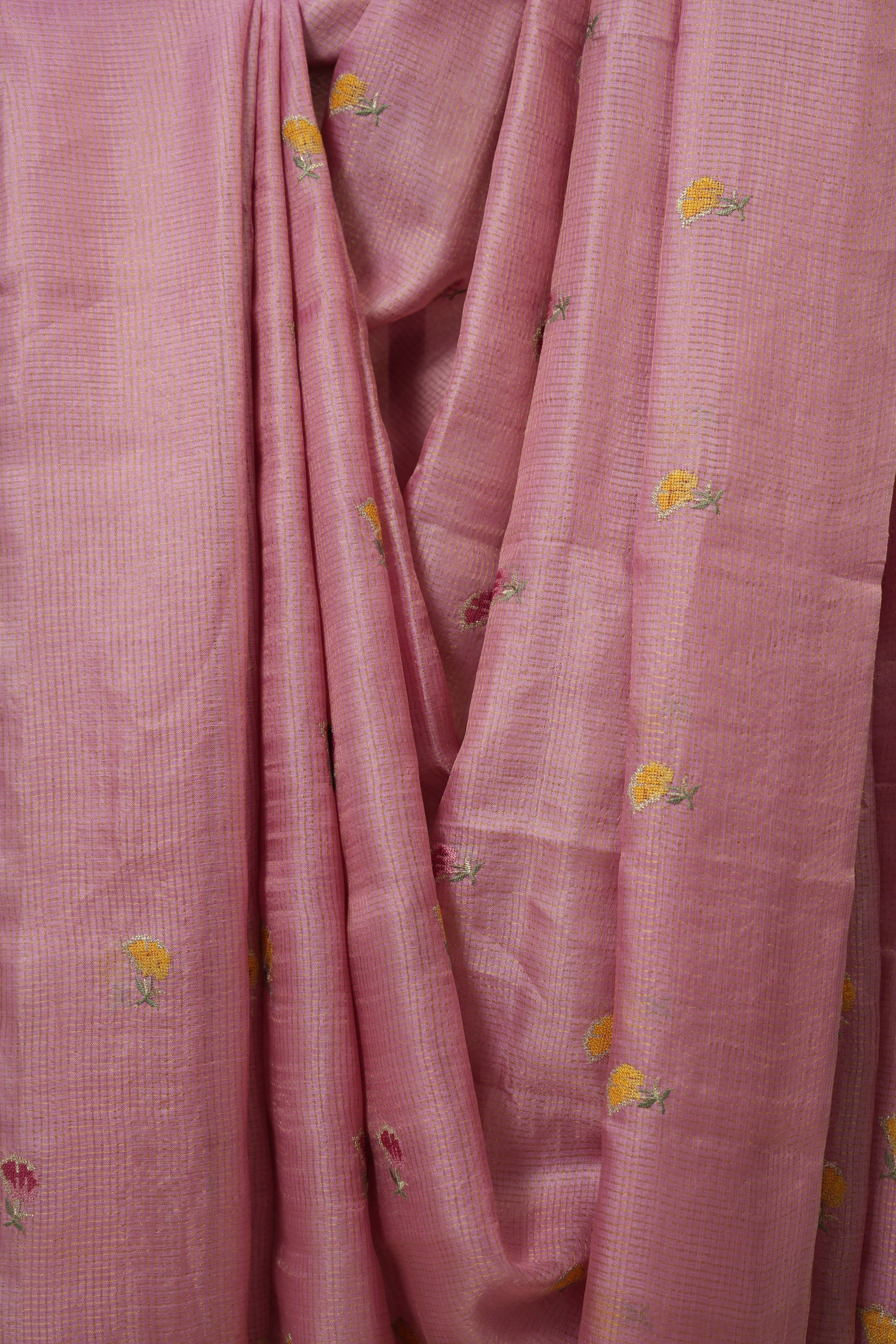 Pink Machine Embroidered Tussar Silk Saree - SRPMETSS1542