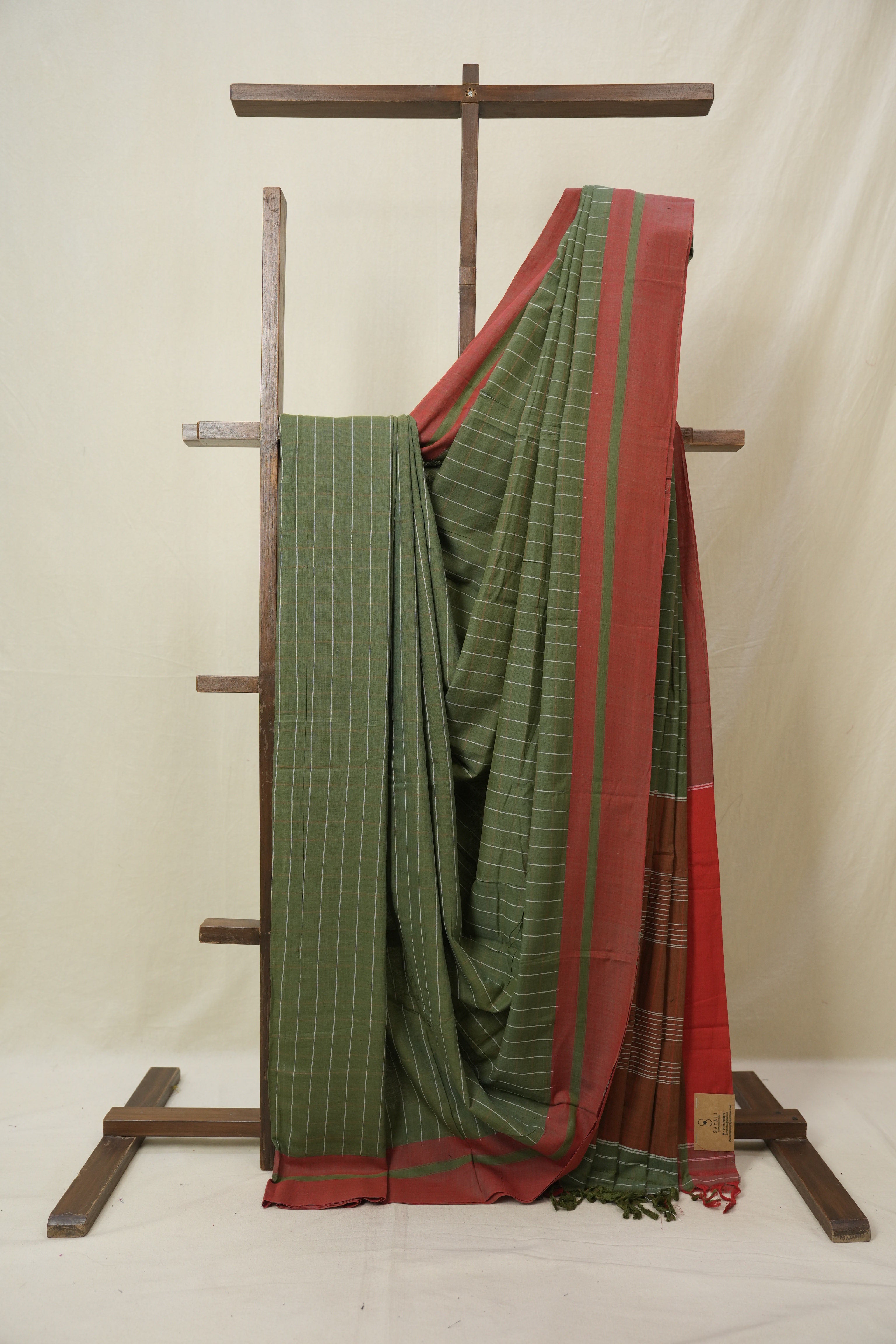 Olive Green Cotton Ilkal Saree - SROGCIS962