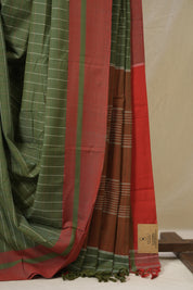 Olive Green Cotton Ilkal Saree - SROGCIS962
