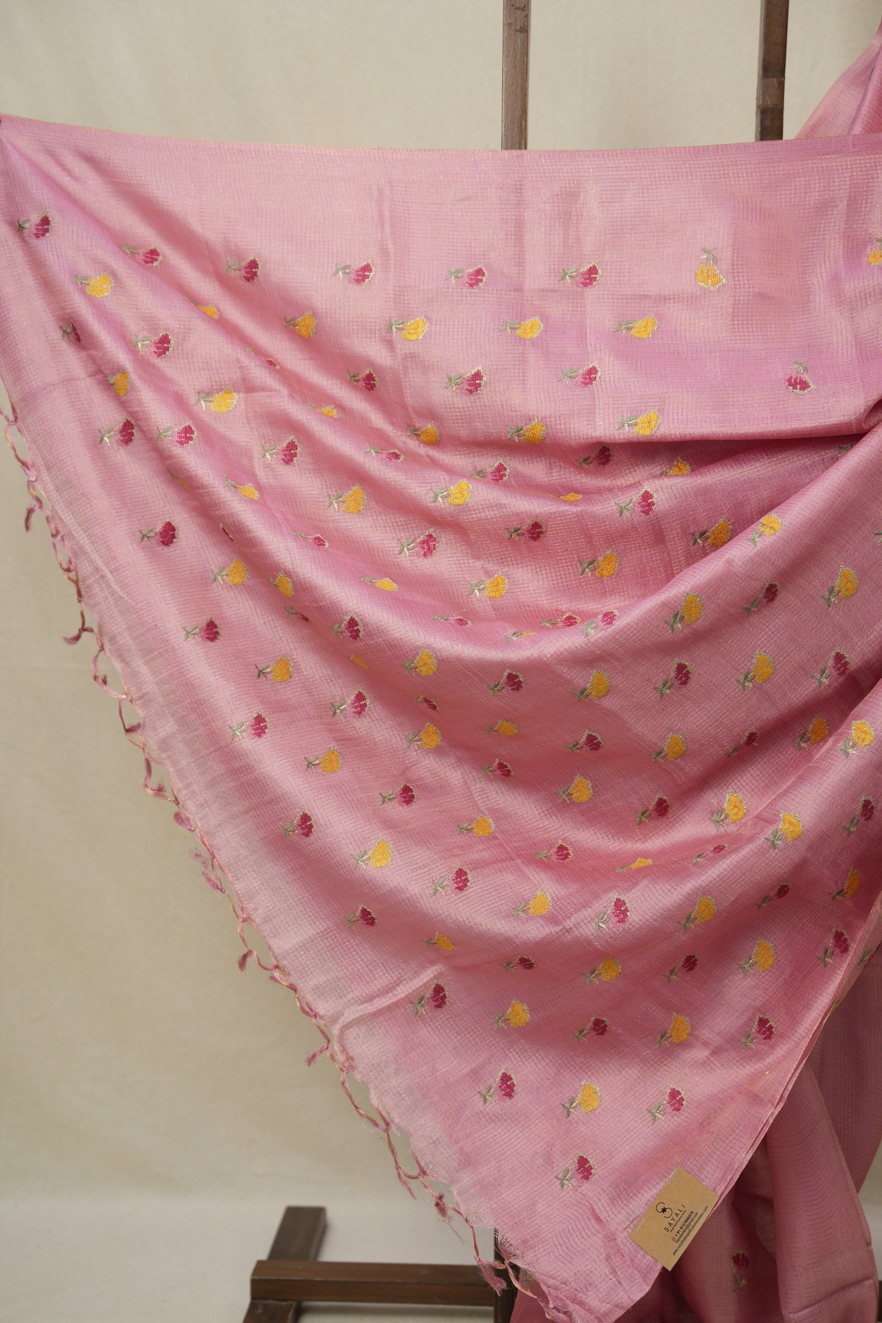 Pink Machine Embroidered Tussar Silk Saree - SRPMETSS1542