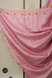Pink Machine Embroidered Tussar Silk Saree - SRPMETSS1542