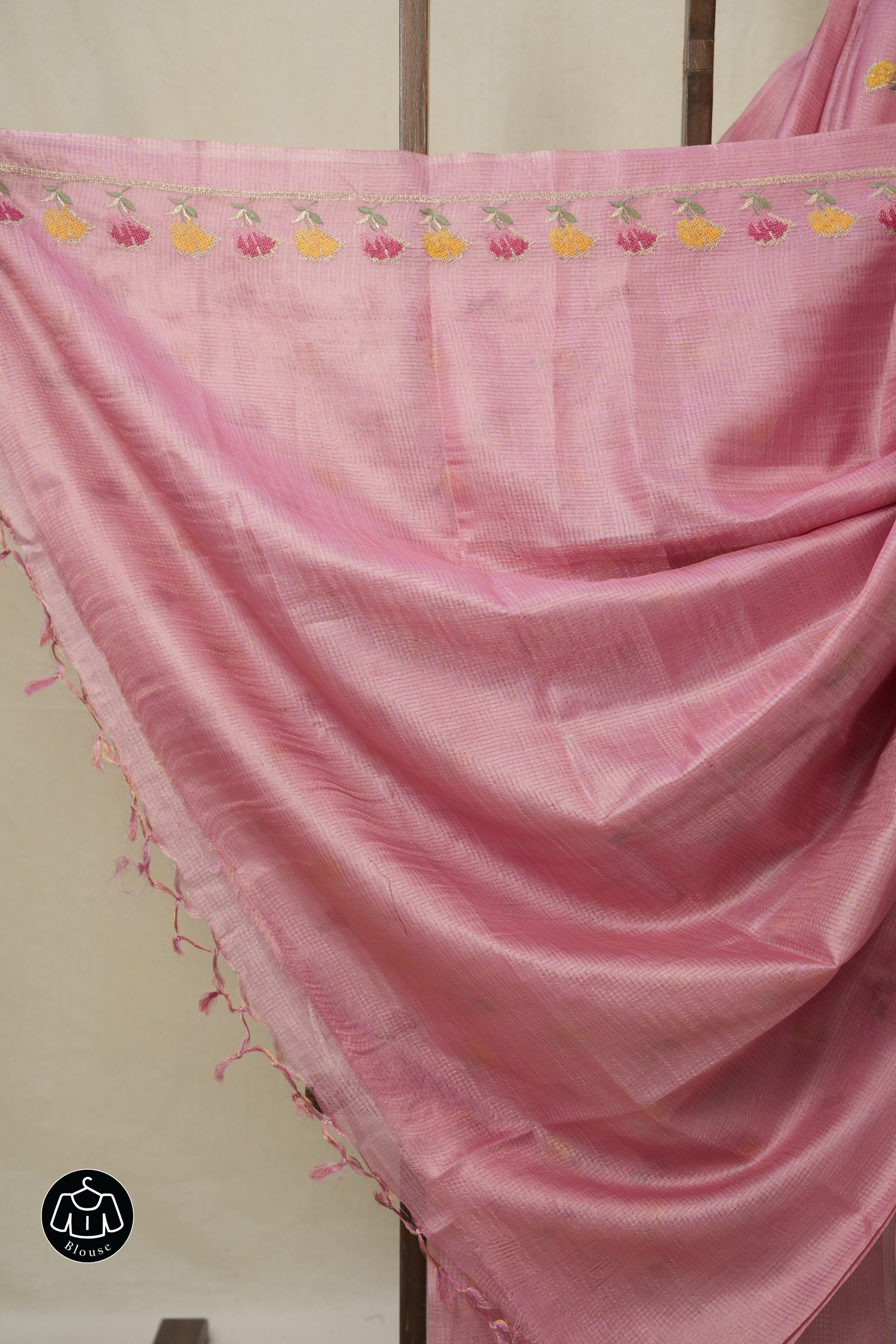 Pink Machine Embroidered Tussar Silk Saree - SRPMETSS1542