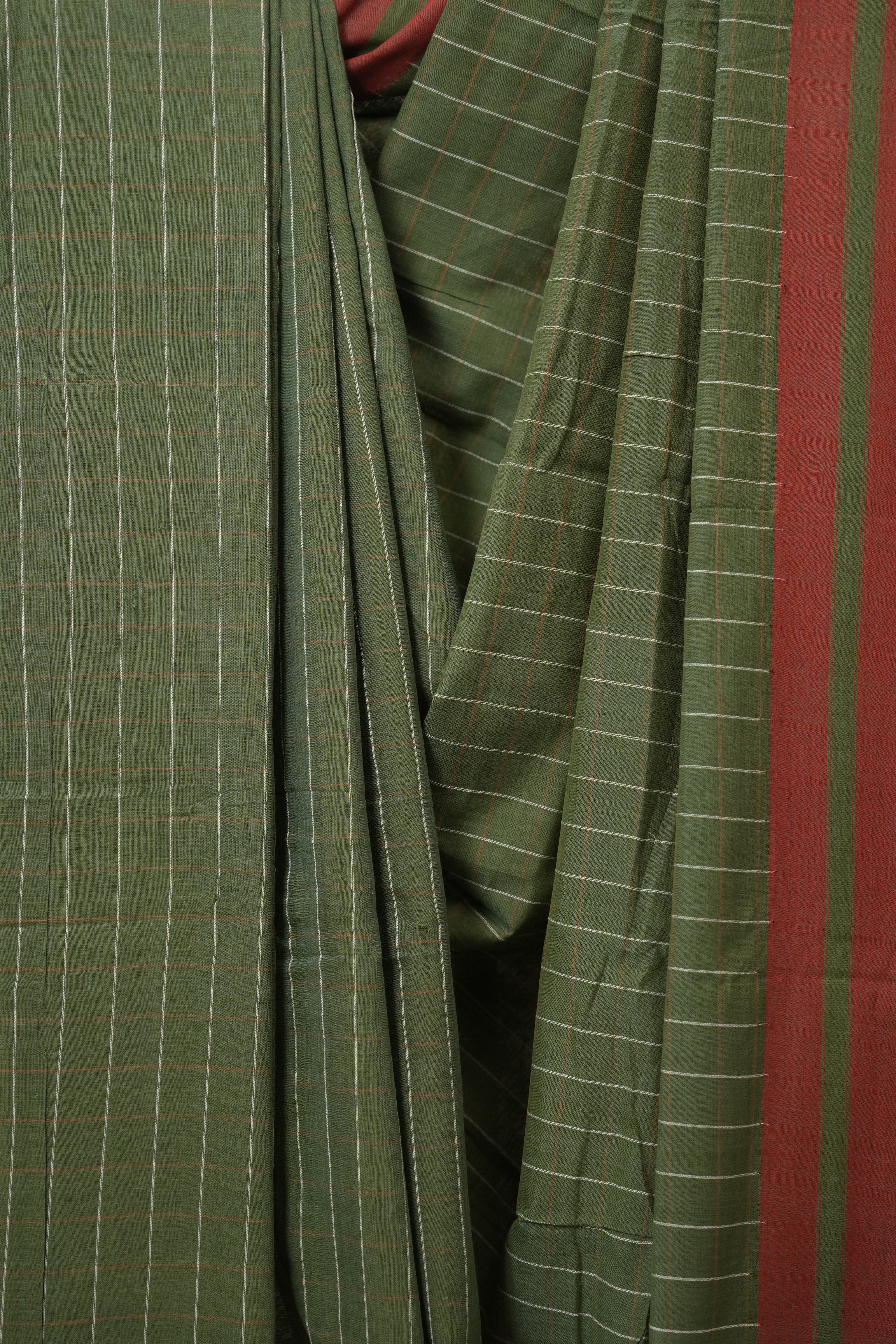 Olive Green Cotton Ilkal Saree - SROGCIS962
