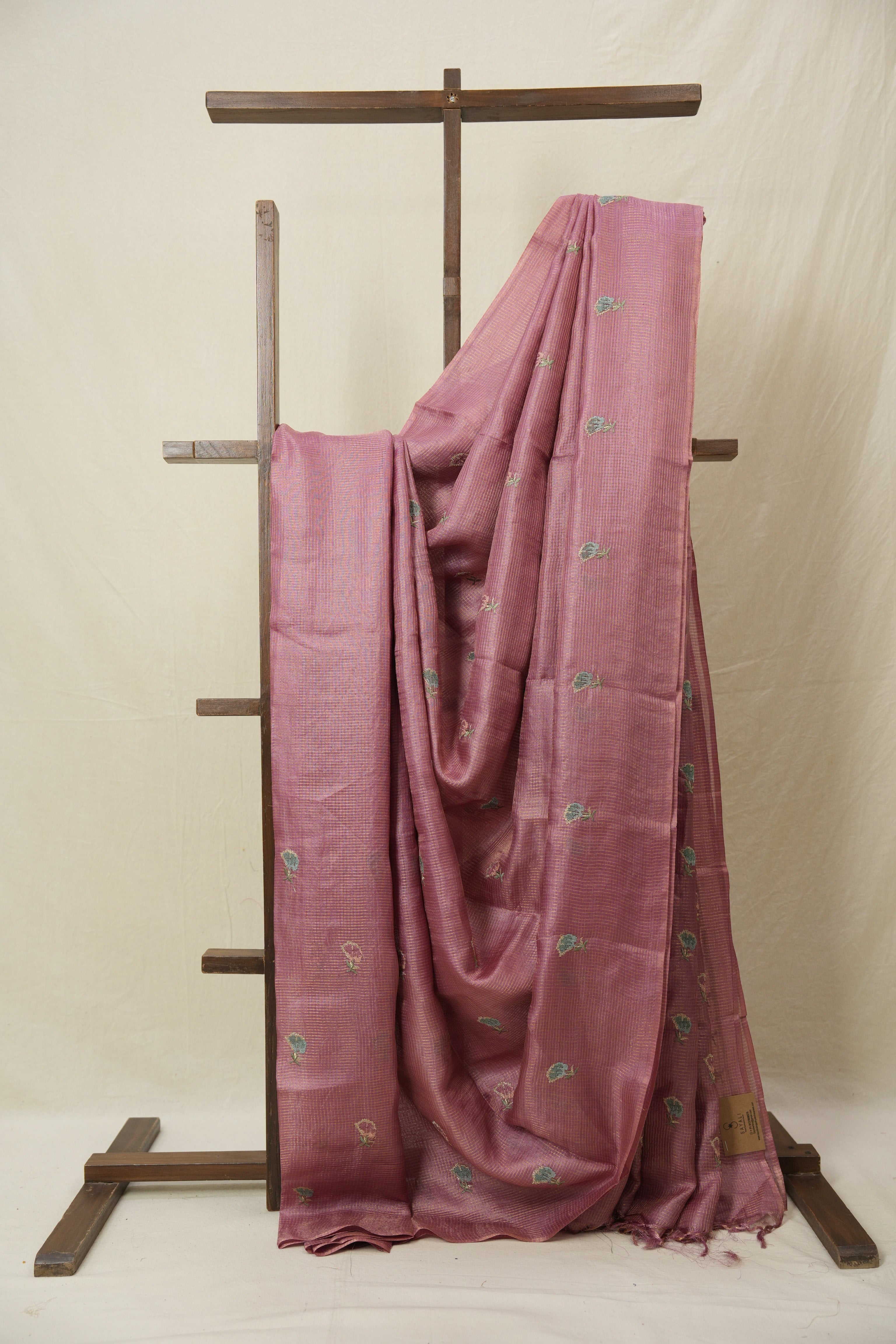 Dusty Pink Machine Embroidered Tussar Silk Saree - SRDPMETSS1522