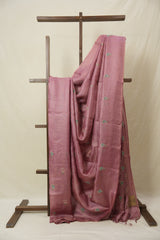 Dusty Pink Machine Embroidered Tussar Silk Saree - SRDPMETSS1522