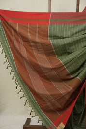 Olive Green Cotton Ilkal Saree - SROGCIS962