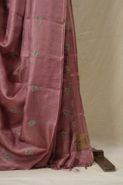 Dusty Pink Machine Embroidered Tussar Silk Saree - SRDPMETSS1522