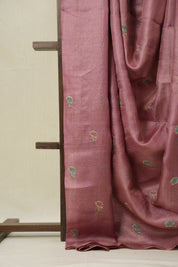 Dusty Pink Machine Embroidered Tussar Silk Saree - SRDPMETSS1522