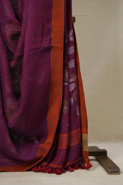 Blue-Pink Linen Jamdani Saree -SRBPLJS459