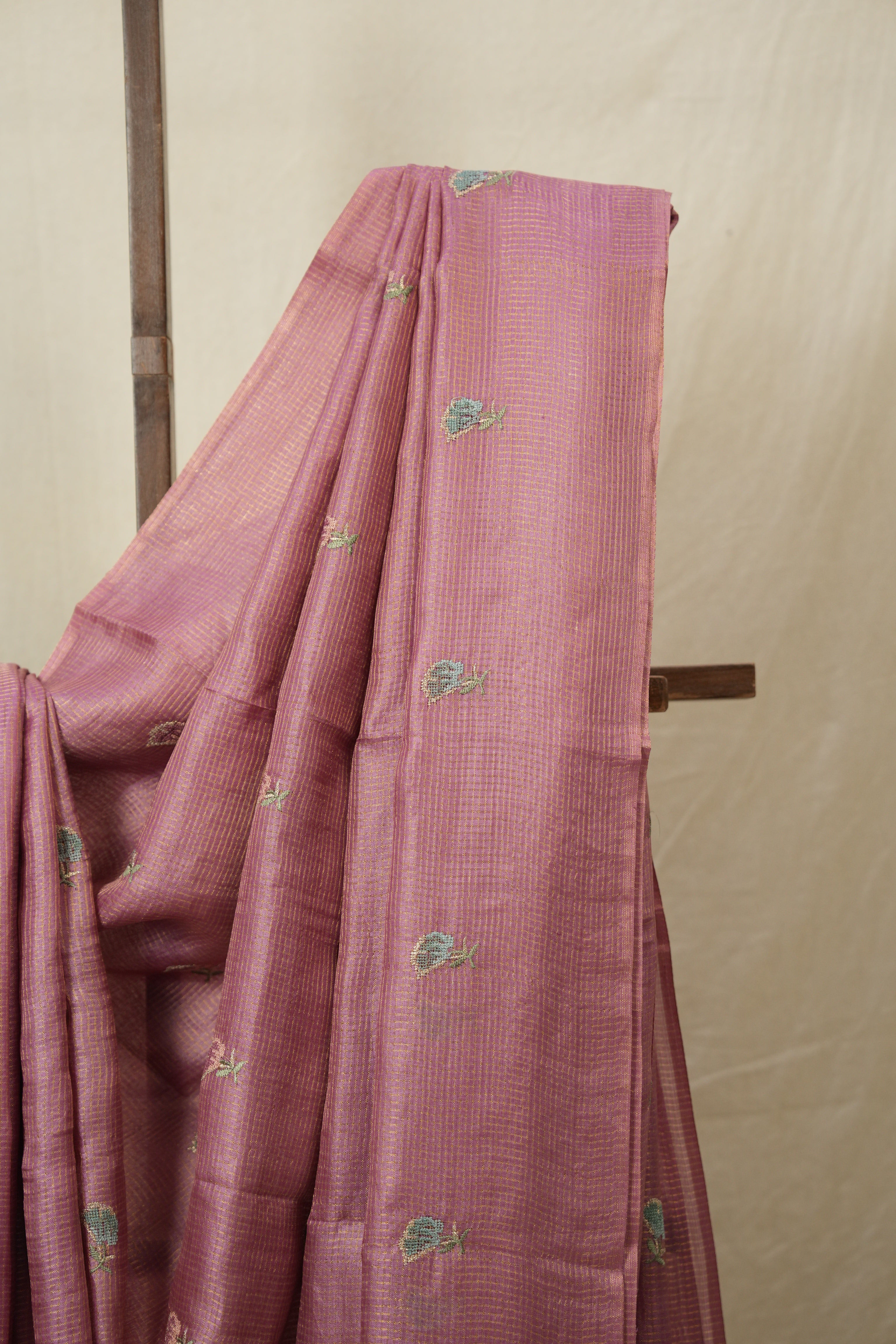 Dusty Pink Machine Embroidered Tussar Silk Saree - SRDPMETSS1522