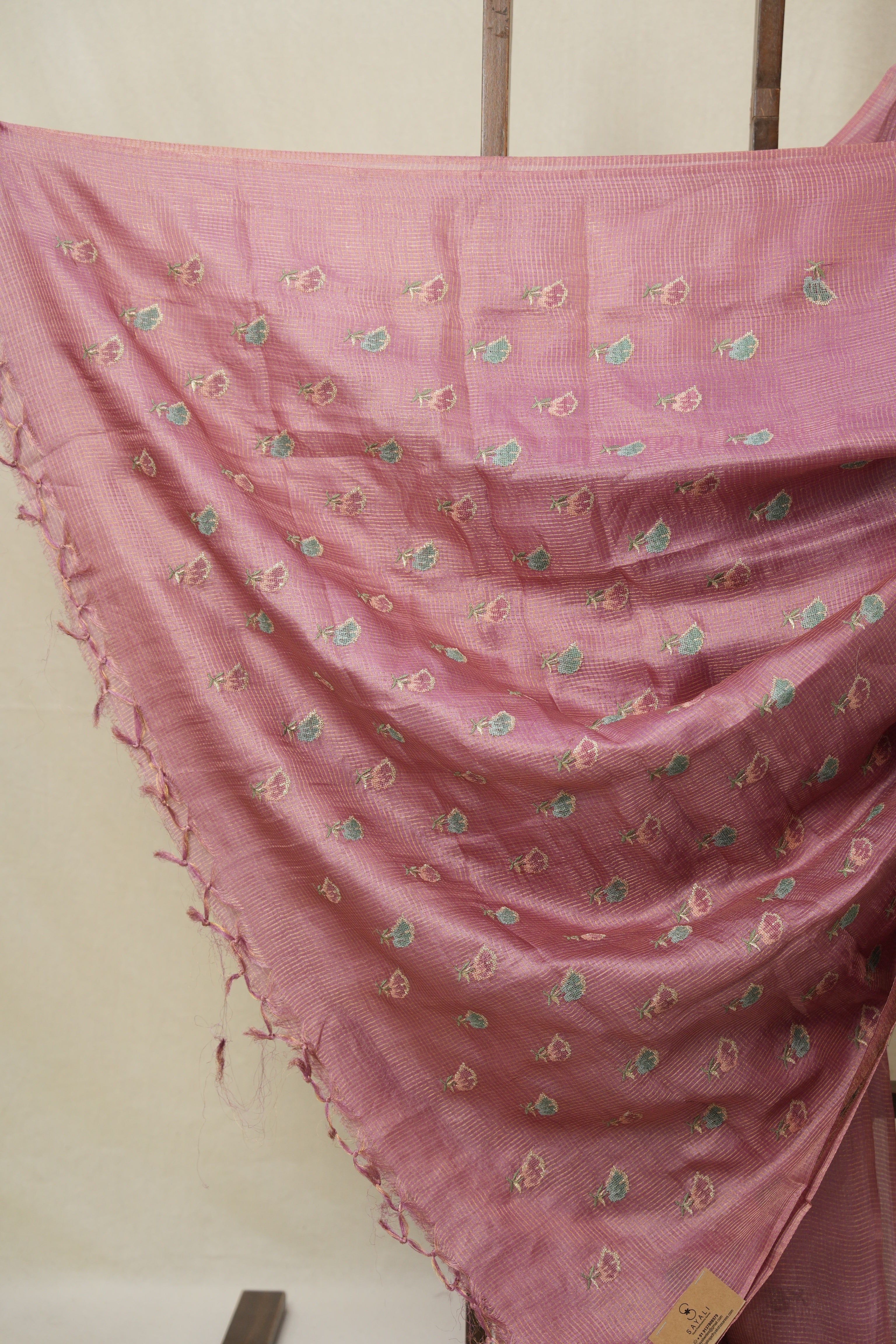 Dusty Pink Machine Embroidered Tussar Silk Saree - SRDPMETSS1522