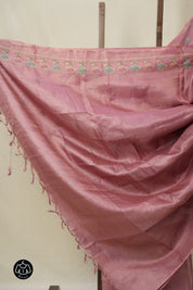 Dusty Pink Machine Embroidered Tussar Silk Saree - SRDPMETSS1522