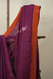 Blue-Pink Linen Jamdani Saree -SRBPLJS459