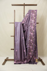 Dusty Lavender Machine Embroidered Tussar Silk Saree - SRDLMETSS1550