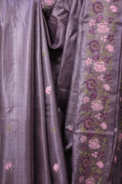 Dusty Lavender Machine Embroidered Tussar Silk Saree - SRDLMETSS1550