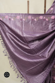 Dusty Lavender Machine Embroidered Tussar Silk Saree - SRDLMETSS1550