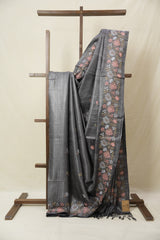 Charcoal Grey Machine Embroidered Tussar Silk Saree - SRCGMETSS101-PI