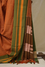 Carrot Orange Stripes Cotton Ilkal Saree - SRCOSCIS966