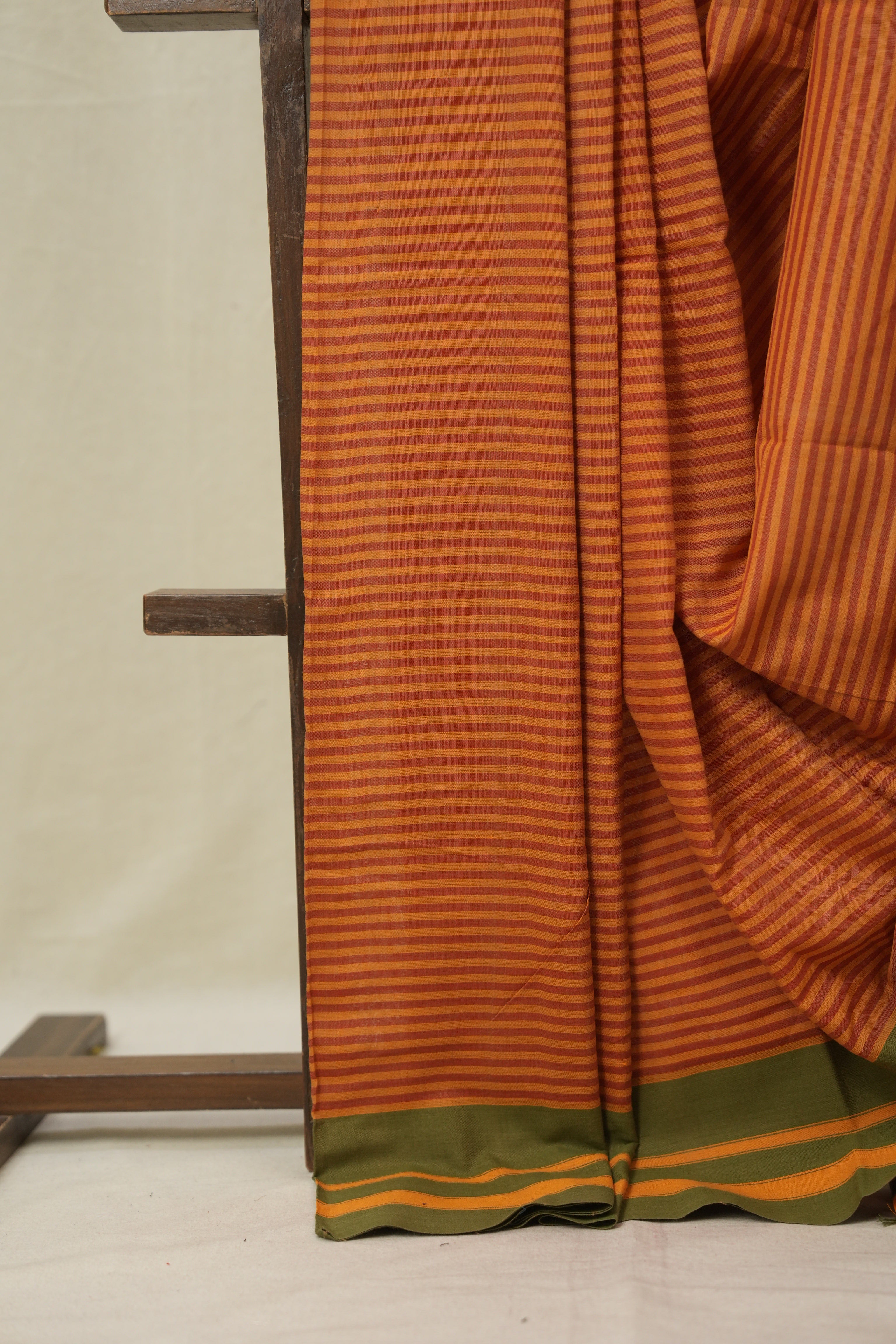 Carrot Orange Stripes Cotton Ilkal Saree - SRCOSCIS966