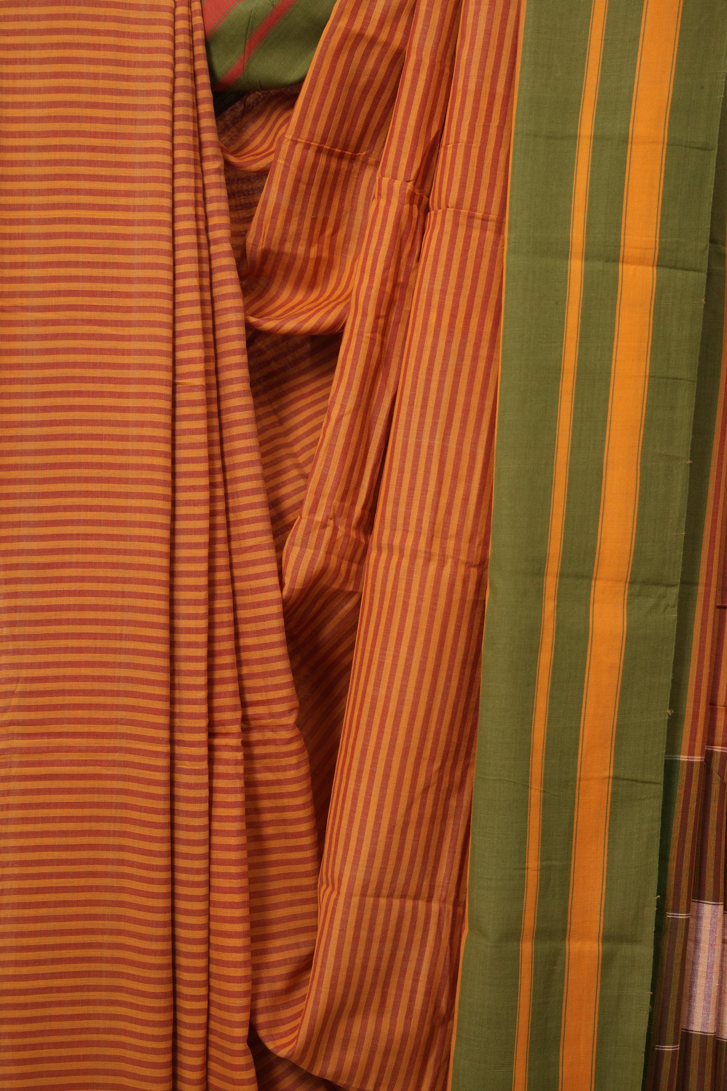 Carrot Orange Stripes Cotton Ilkal Saree - SRCOSCIS966